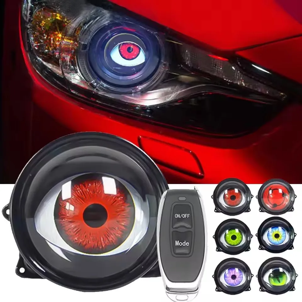 

3-inch Car Devil Eye 12V LED Dynamic Lights with Remote Control Demon Red Eyes Retrofit Kits Headlight Assembly Auto Accessories