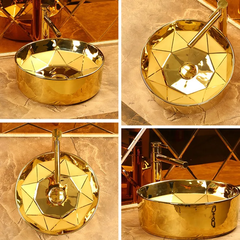 Crown European gold wash basin ceramic table basin rectangular oval washbasin wash basin  pool surface