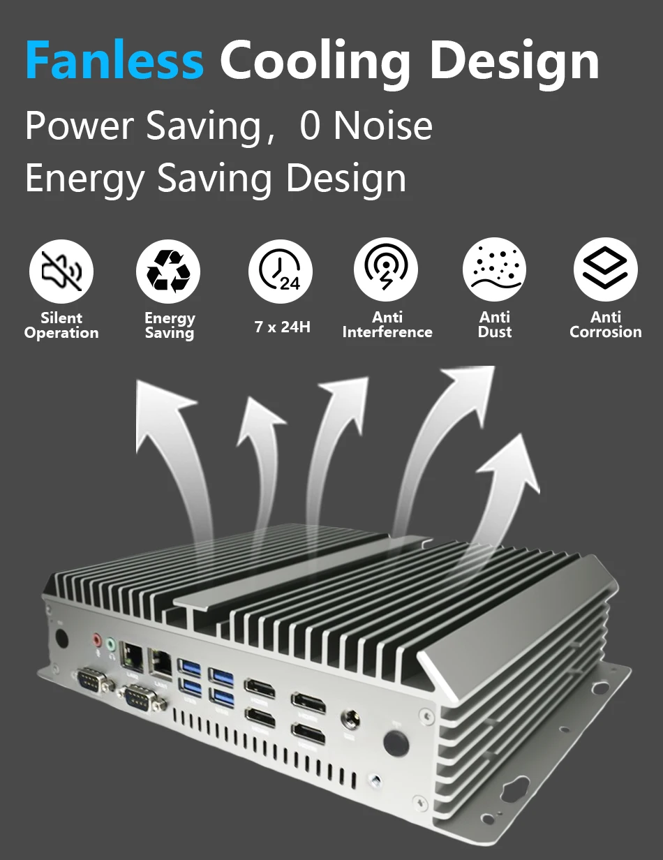 Mini PC Industri Tanpa Kipas 6-Port COM RS232 Intel Core i7 1255U RAM 8GB/16GB Dual LAN 4xHDMI Win11 Linux untuk Digital Signage IoT
