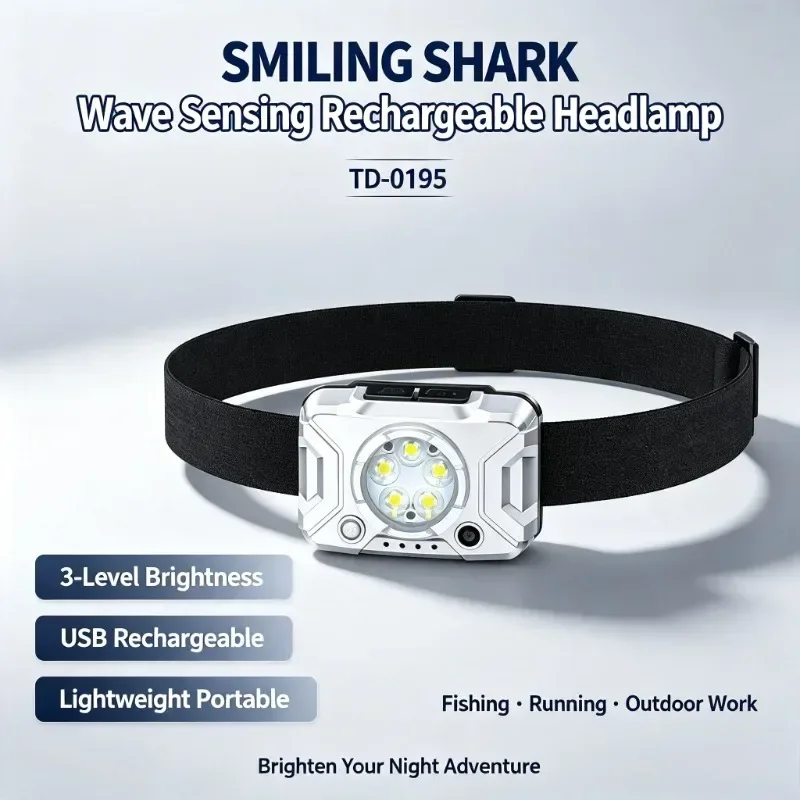 lanterna-de-cabeca-recarregavel-com-sensor-de-movimento-modelo-smiling-shark-com-3-niveis-de-intensidade-ajustavel-portatil-ideal-para-pesca-e-iluminacao-em-atividades-ao-ar-livre-modelo-td-0195