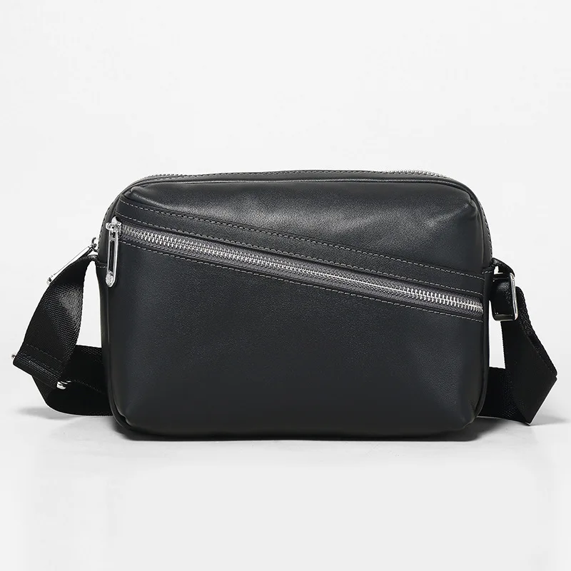 Genuine Cowhide Leather Crossbody Bag Large Capacity Diagonal Zipper Shoulder Bag For Men Travel Daily Ample Storage Space