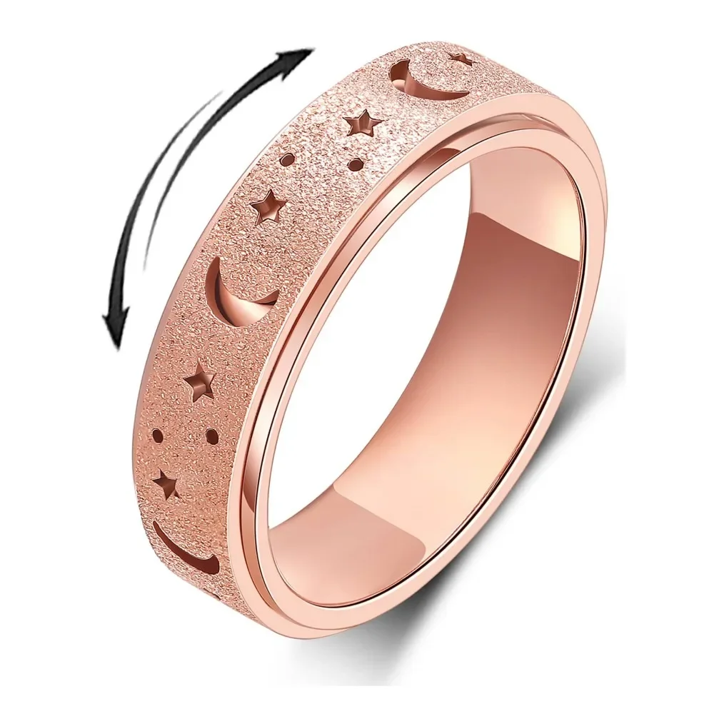 

Fidget Ring Anxiety Ring For Women Men Titanium Stainless Steel Spinner Ring Fidget Toys Adults Rose Gold Color Size 6-10