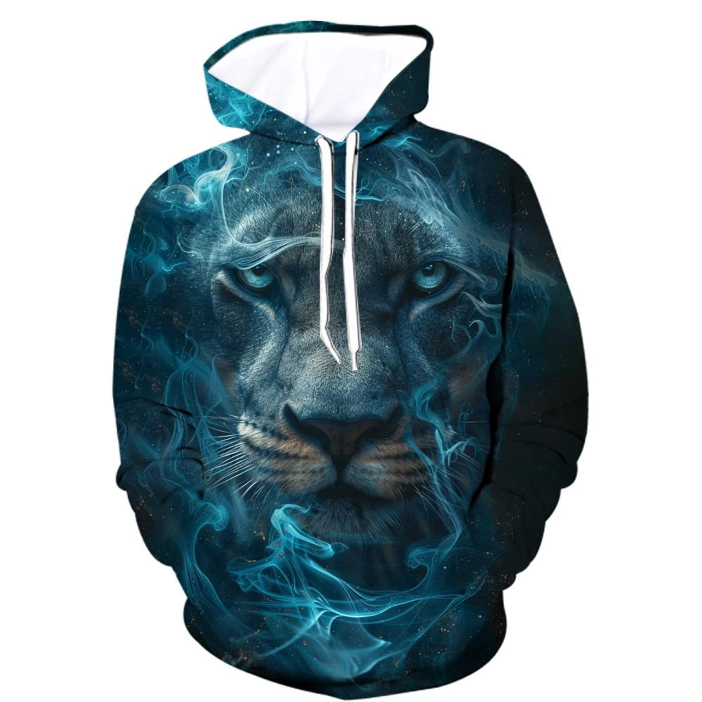 3D Full Print Animal Graphic Hoodies For Men Creative Tiger Lion Pattern Loose Long Sleeve Fashion Outdoor Street Casual Clothes
