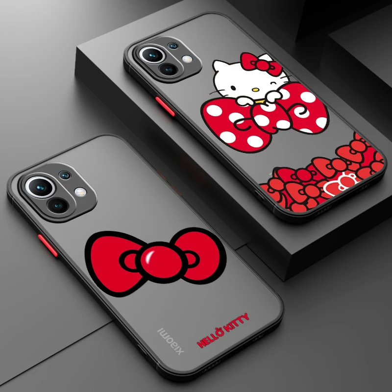 

Sanrio Hello Kitty Red Cute Frosted Translucent For Xiaomi Mi 13 12 12T 11T 11 11i 10T 10 9T Pro Lite Ultra 5G Funda Phone Case