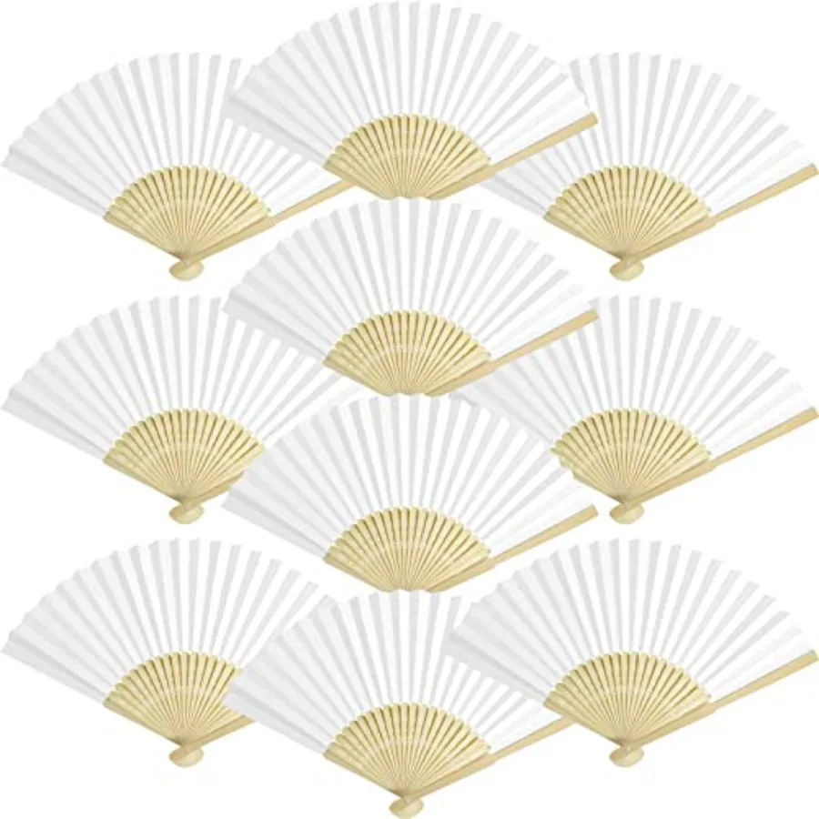 

50 Packs Paper Fans Paper Hand Fan Bamboo Folding Fan Handheld Fan Paper Folded Fan Paper Fan for Wedding Party and Home Decora