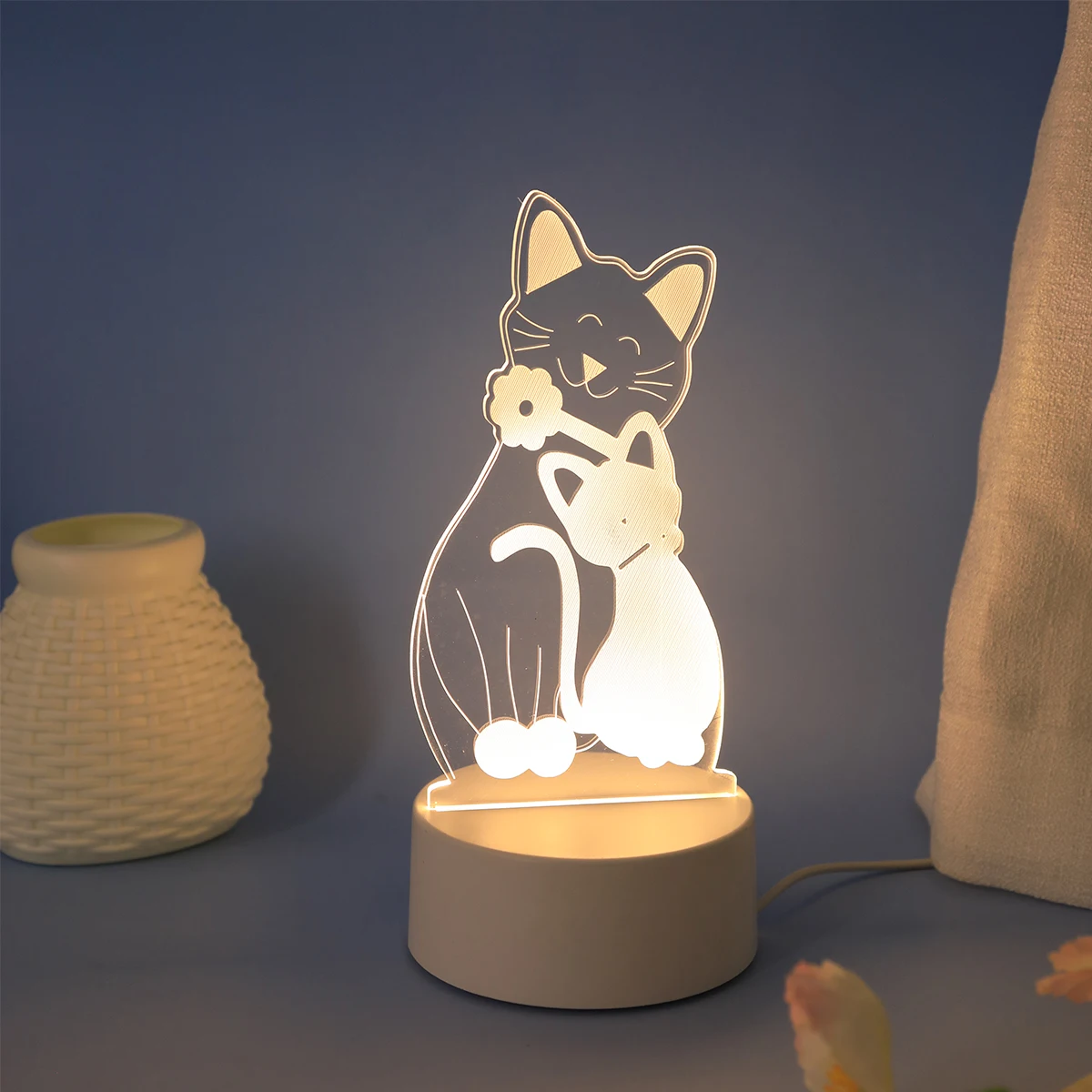 3D Embrace Cat Acrylic Visual Night Light LED Children\'s Night Light Bedroom Decoration Atmosphere LightSuitable for Bedroom