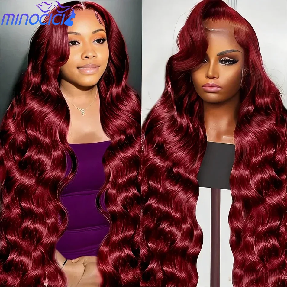 

99J Бордовые парики из натуральных волос Объемная волна 13X6 Hd Парик фронтальной части шнурка 100% человеческие волосы 250 Плотность Красный цвет Бразильский парик фронта шнурка
