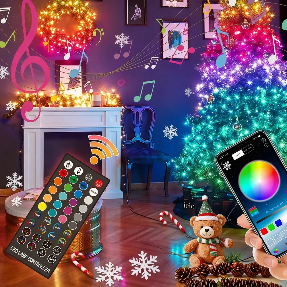 LED String Lights, USB Bluetooth Fairy String Lights RGB LED Twinkle Lights with Timer and Remote, Music Sync and App Controlled