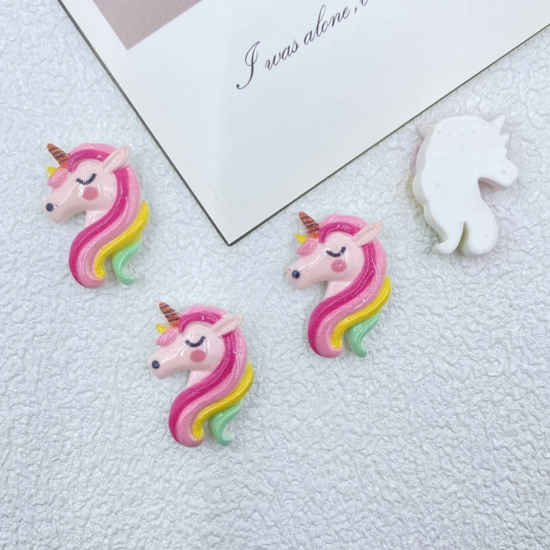 Figuras de resina con parte posterior plana de unicornio, accesorios de lazo para álbum de recortes, manualidades de decoración del hogar, 10 piezas