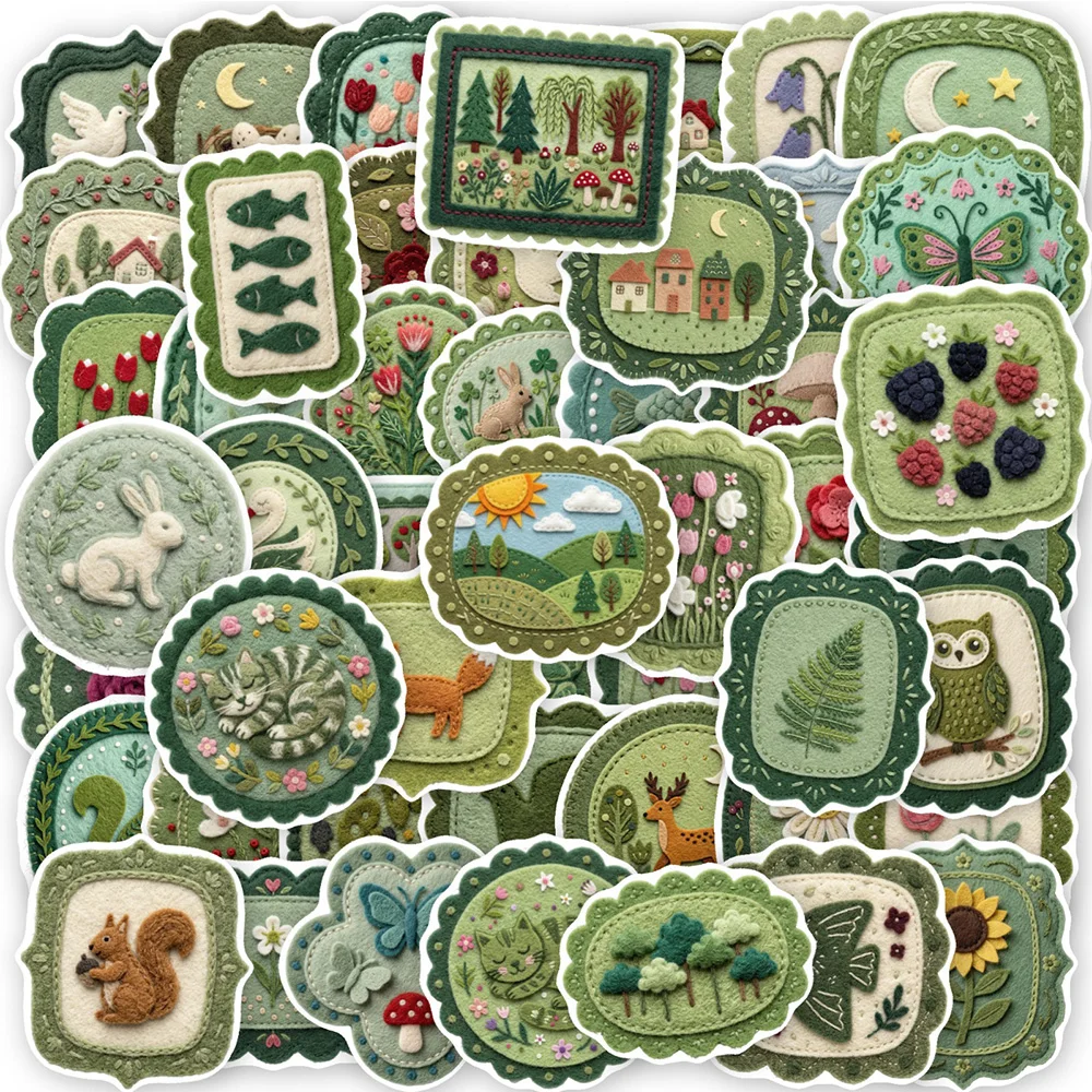 10/30/50pcs Fresh Ins Style Embroidery Green Stickers Cute Plant Pattern Decal for Luggage Scrapbook Tablet Waterproof Sticker