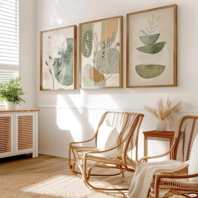 3 Stück Blumen- und Pflanzenkunst-Leinwanddrucke, böhmische, minimalistische, erdige Tonpflanze, Wandkunst, Poster für moderne Wohnzimmer- und Heimdekoration