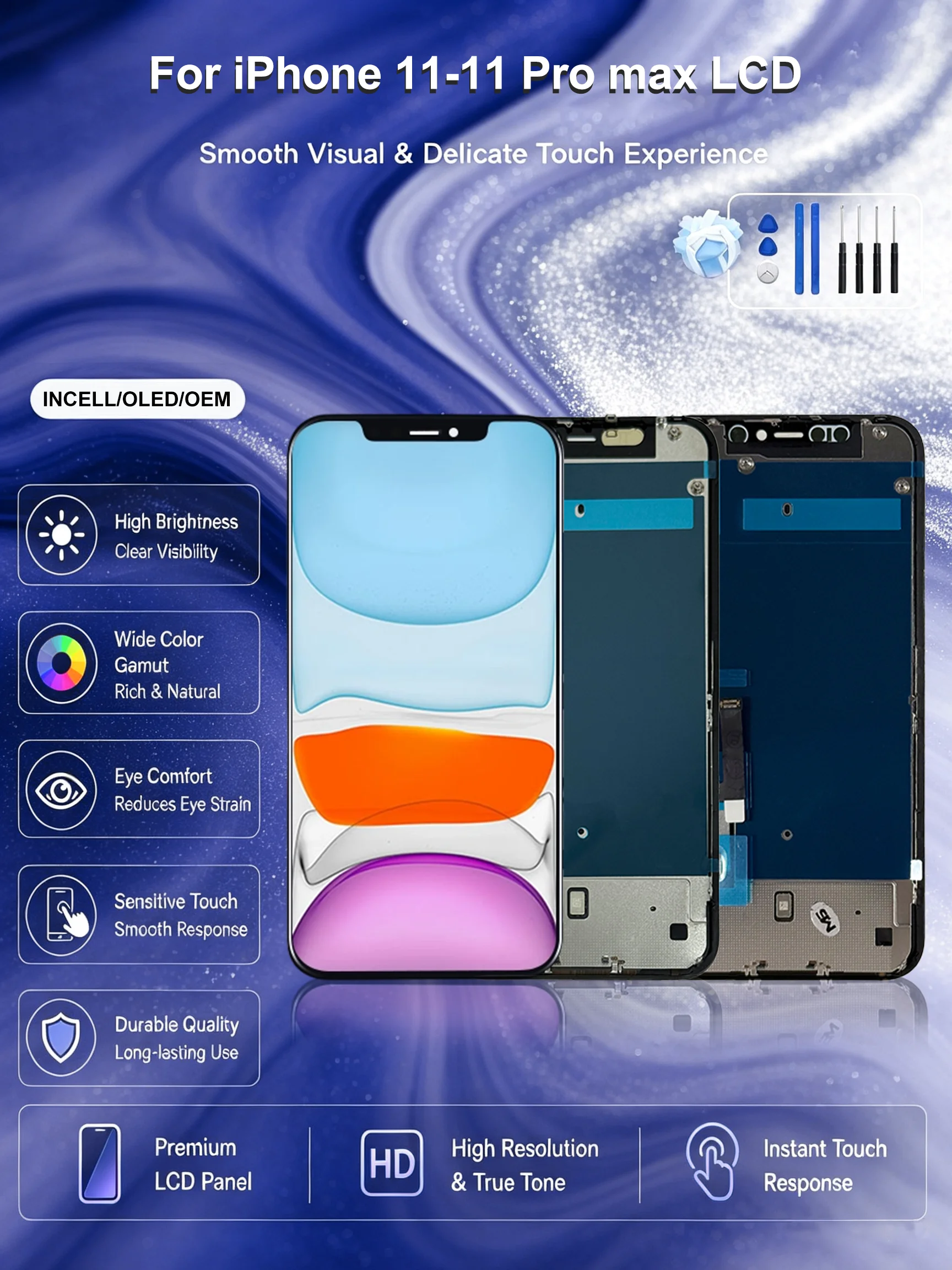 AAA OLED do iPhone 11 LCD OEM 11 Pro Wyświetlacz Ekran Dotykowy Digitizer Zestaw do iPhone 11 Pro Max LCD INCELL Części Zamienne — 2