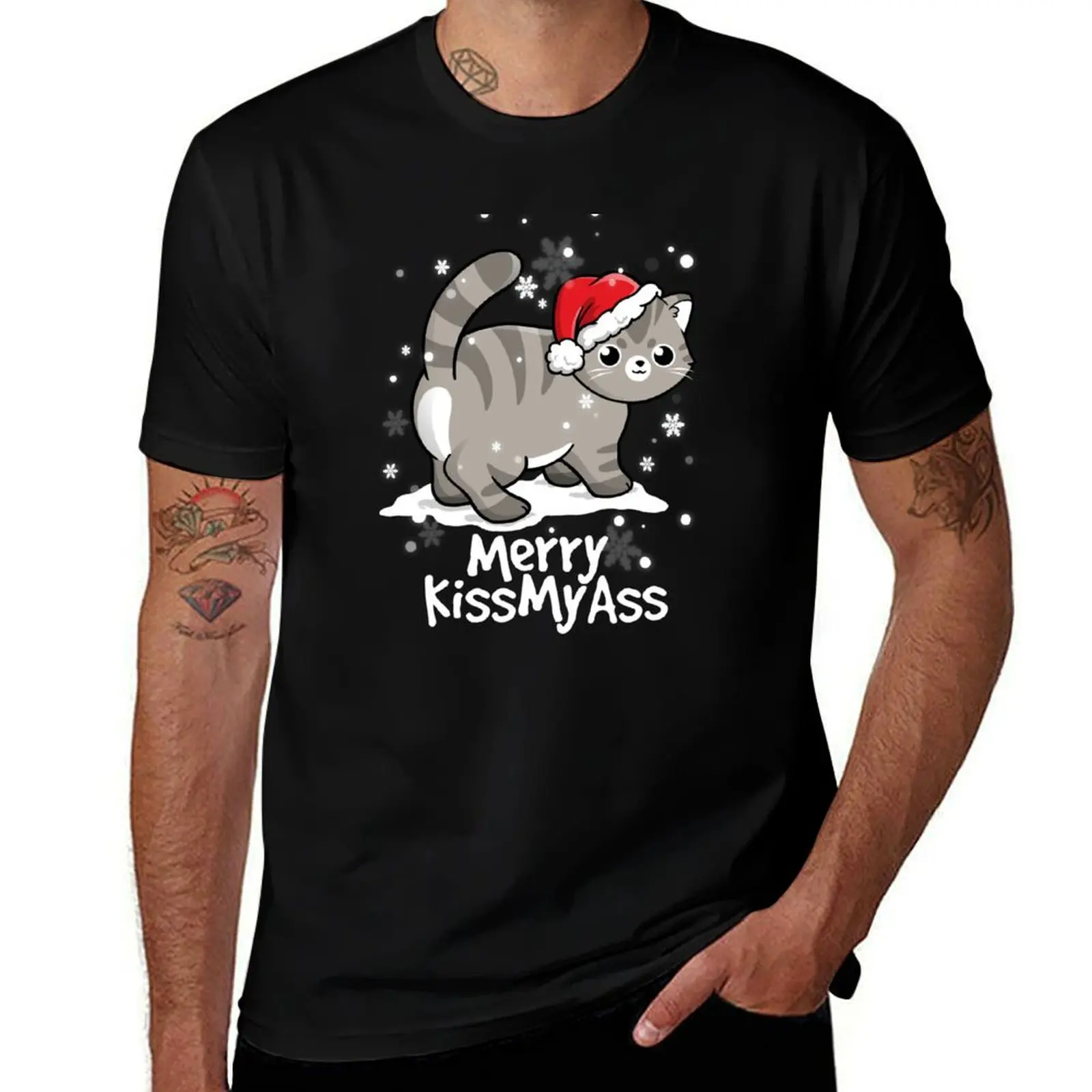 

Merry kissmyass cat T-Shirt cotton graphic tees quick drying Blouse men t shirts high quality