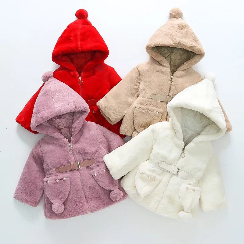 New Girls Spring Autumn Winter One Peice Fur Coat Hooded Sweet Lovely Fashion Soft All-match Outdoor