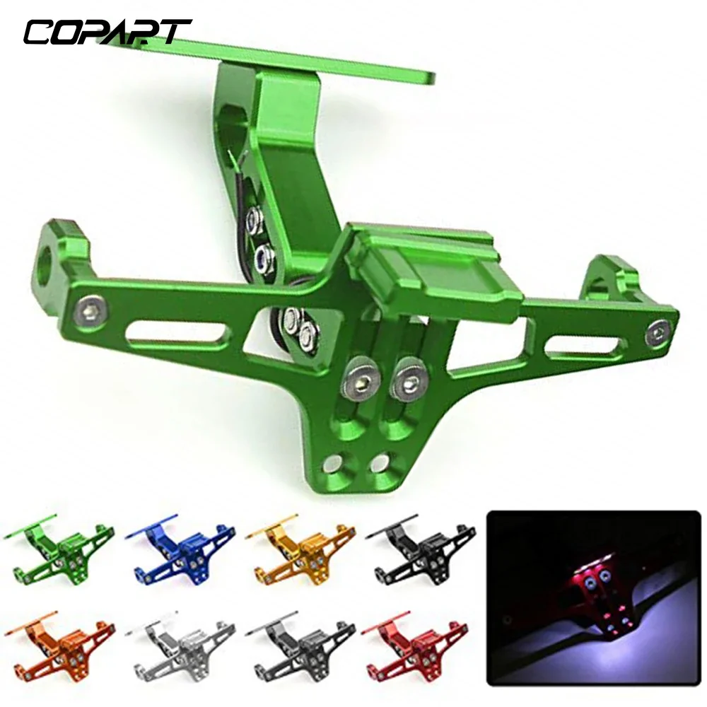 For Kawasaki Z750 Z800 Z900 Z1000 NINJA400 Motorcycle Universal Adjustable Rear Tail Tidy License Plate Holder Bracket LED Light