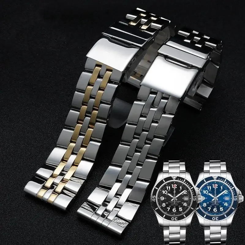 Pasek do zegarka ze stali nierdzewnej dla Breitling A49350 AB 042011   Opaska na nadgarstek 20mm 22mm 24mm srebrny złoty solidny metalowy pasek męska bransoletka