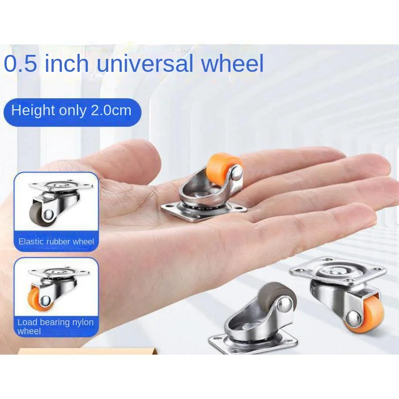 (4 Packs) 0.5 Inch Mini Extra Small Micro No Need To Install Rubber Silent Pulley/adhesive Type Nylon Small Furniture Caster