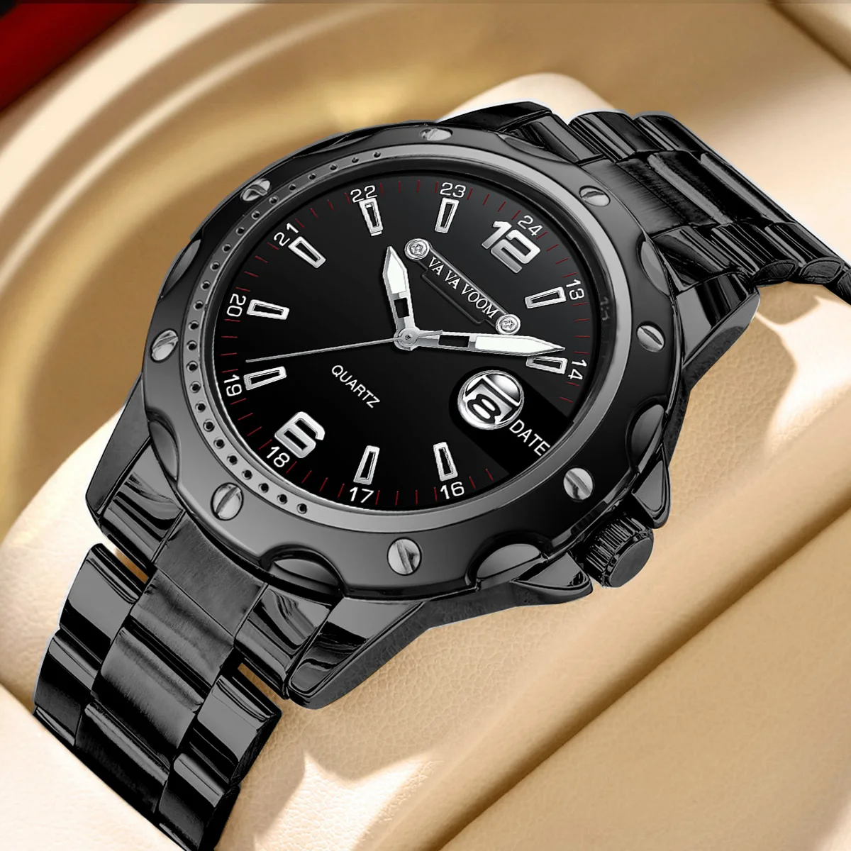 

Relogios Masculino Business Men Watch 43mm Calendar 3Bar Waterproof Clock Black Stainless Steel Classic Sports Quartz Watch Men