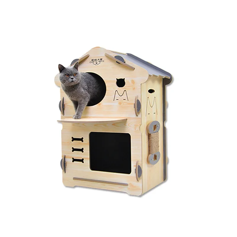 

Customized Luxury Durable Eco-friendly Cat Nest Wooden Cat Villa Double Deck Cat Cage Indoor