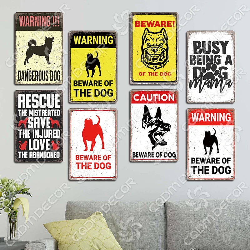 Beware of Dog Warning Tin Sign Metal Plate Caution Danger Dogs Vintage Poster Metal Plaque Garden Backyard Farm Home Wall Decor