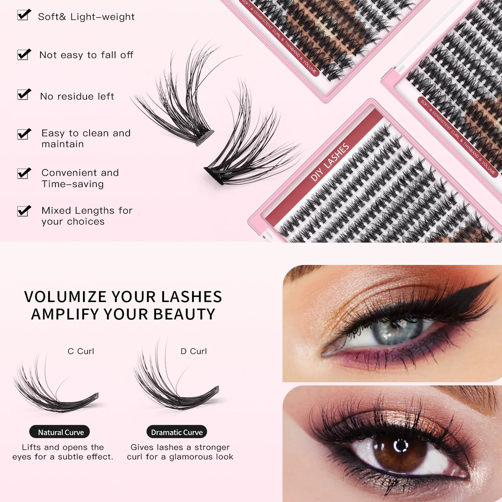 40D Cluster Lash extensions Kit Bond and seal Glue set Dramatic Fluffy volume Eyelashes 10-16mm Natural long DIY Lashes Supplies