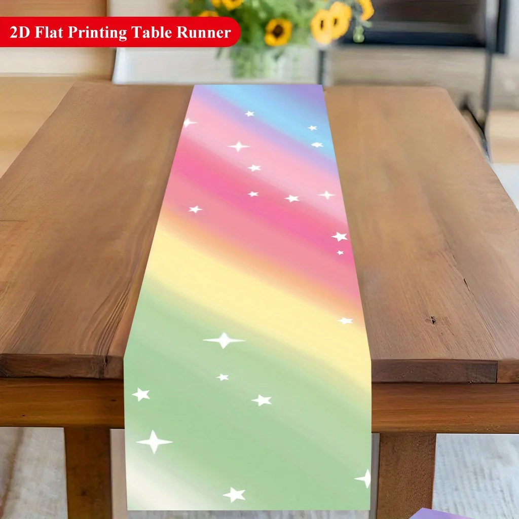 2D Flat Color Gradient Sky Twinkling Stars Polyester Table Runner Rectangular Dining Coffee Table Kitchen Home Party