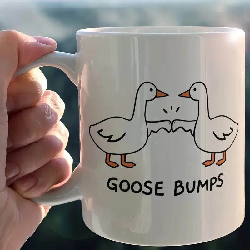 Goose Bumps Coffee Mug Ceramic White Cup for Office Desk Decor Pun Funny Mugs Tea Lover Gift Ideas Cute Party Home Kitchen Item