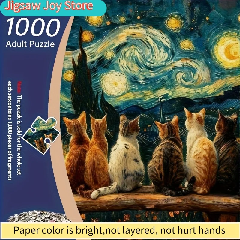 

[Подарок для домашнего декора своими руками] Пазл «Звездное небо с кошкой», 1000 деталей, большой картонный пазл-головоломка, интерактивная семейная игра