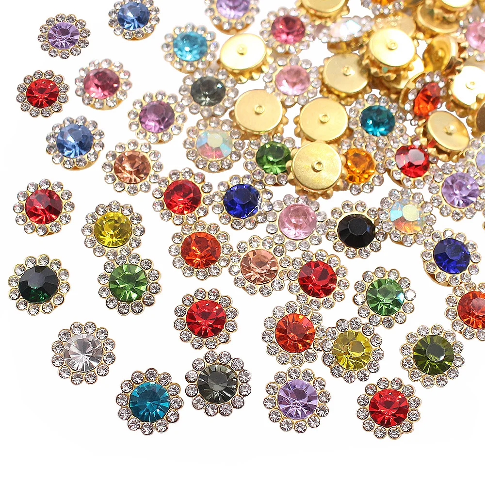 8mm-12mm Sunflower Sewing Claw Rhinestones Crystals Glass Beads Buttons Stones Sew On Rhinestone for Clothes Sewing Accessories