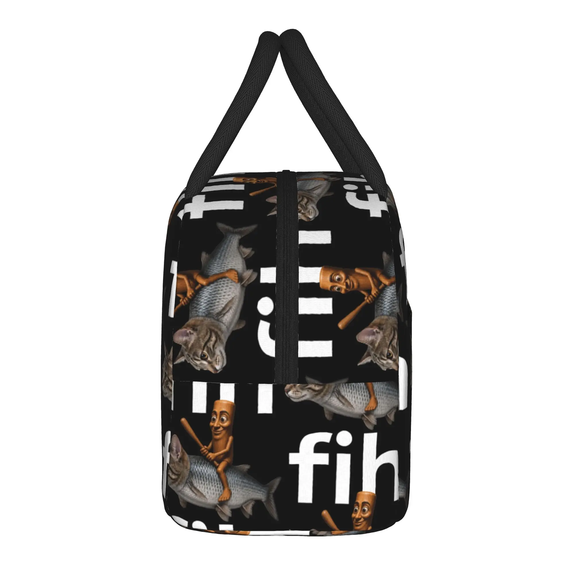 Fih Tung Tung Sahur Funny Cat Meme Lunch Bag For Men  Print Lunch Box Aesthetic Outdoor Cooler Bag Oxford Thermal Tote Handbags