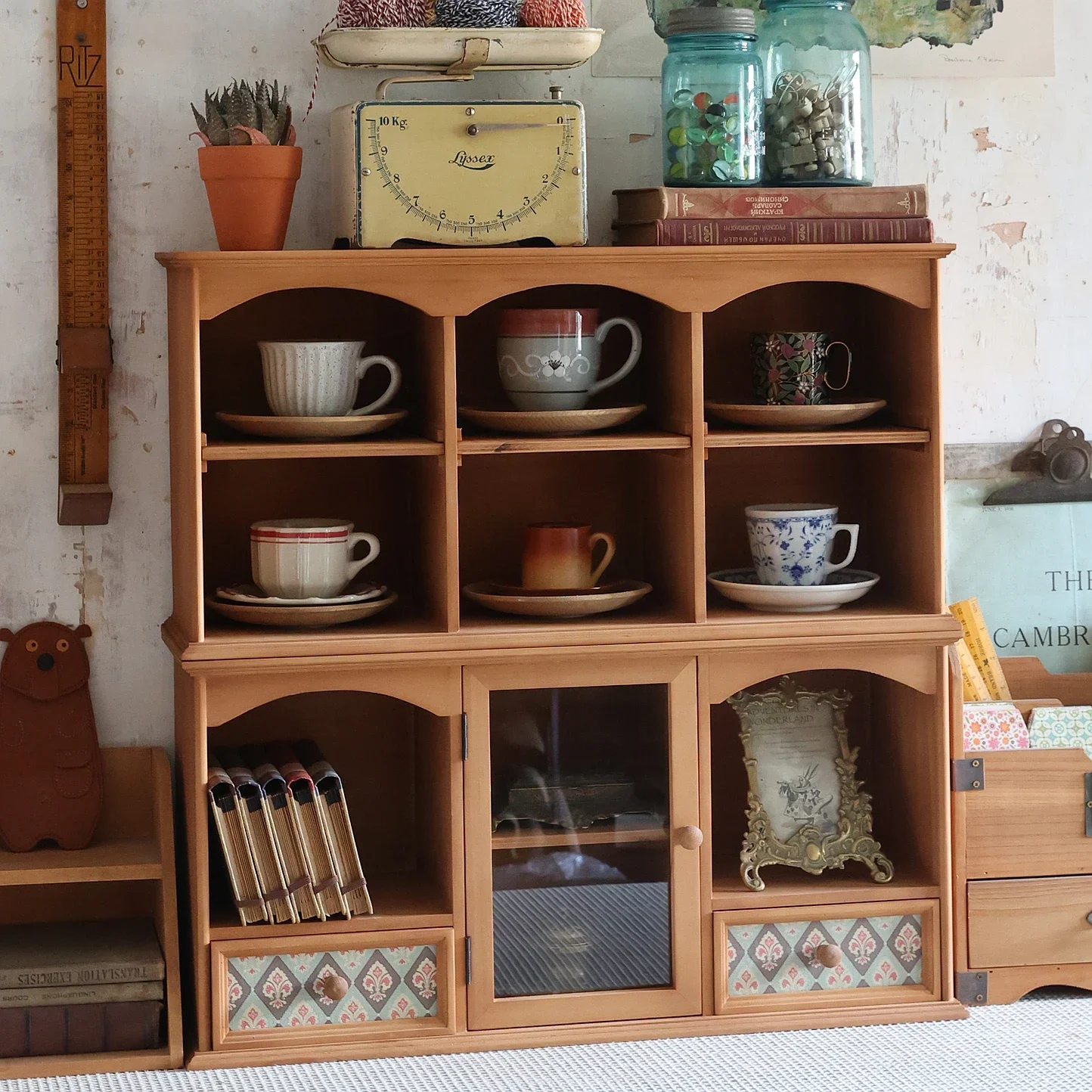 Adjustable Wooden Storage Rack, 3-Compartment Bookshelf, Removable Shelves, Solid Pine, Tabletop Organizer, Home Decor