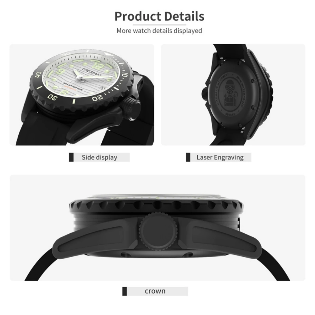 DREAMAS Men's business mechanical watch Diving Watch 500meters waterproof Japanese movement D0382G5