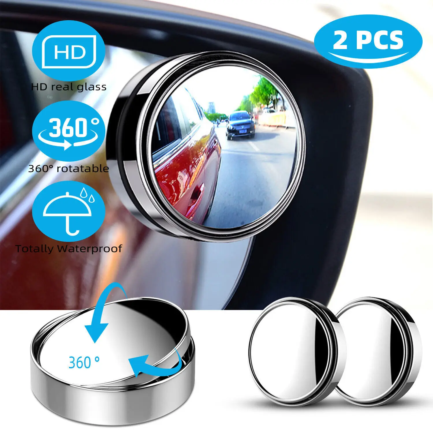 Adjustable Auto Rearview Mirror Car Suction Cup Mount 360 Degree Rotating Wide-angle Round Frame Clear Blind Spot Mirror 2Pcs