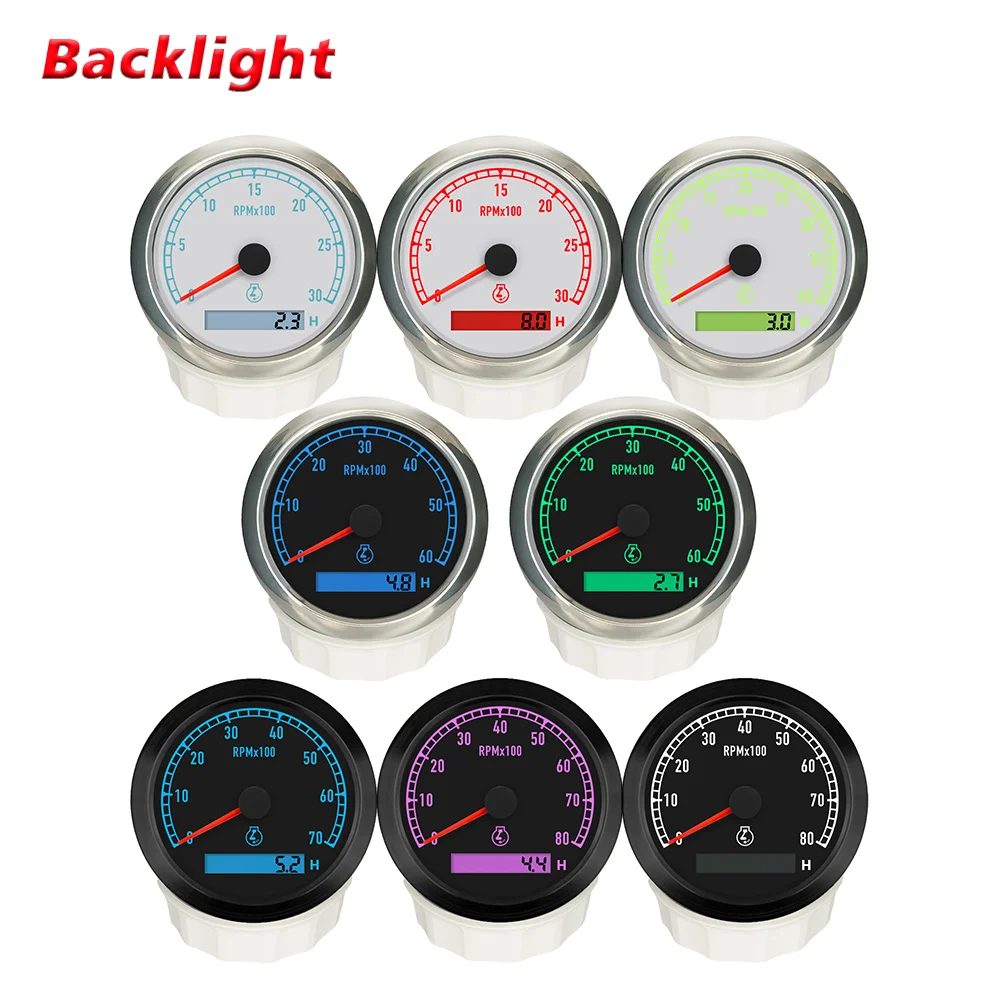 Rhaxel 80mm Tachometer 0-3000RPM 4000RPM 6000RPM 7000RPM 8000RPM with Hourmeter 7 Colors Backlight for Motorcycle SUV Vessels