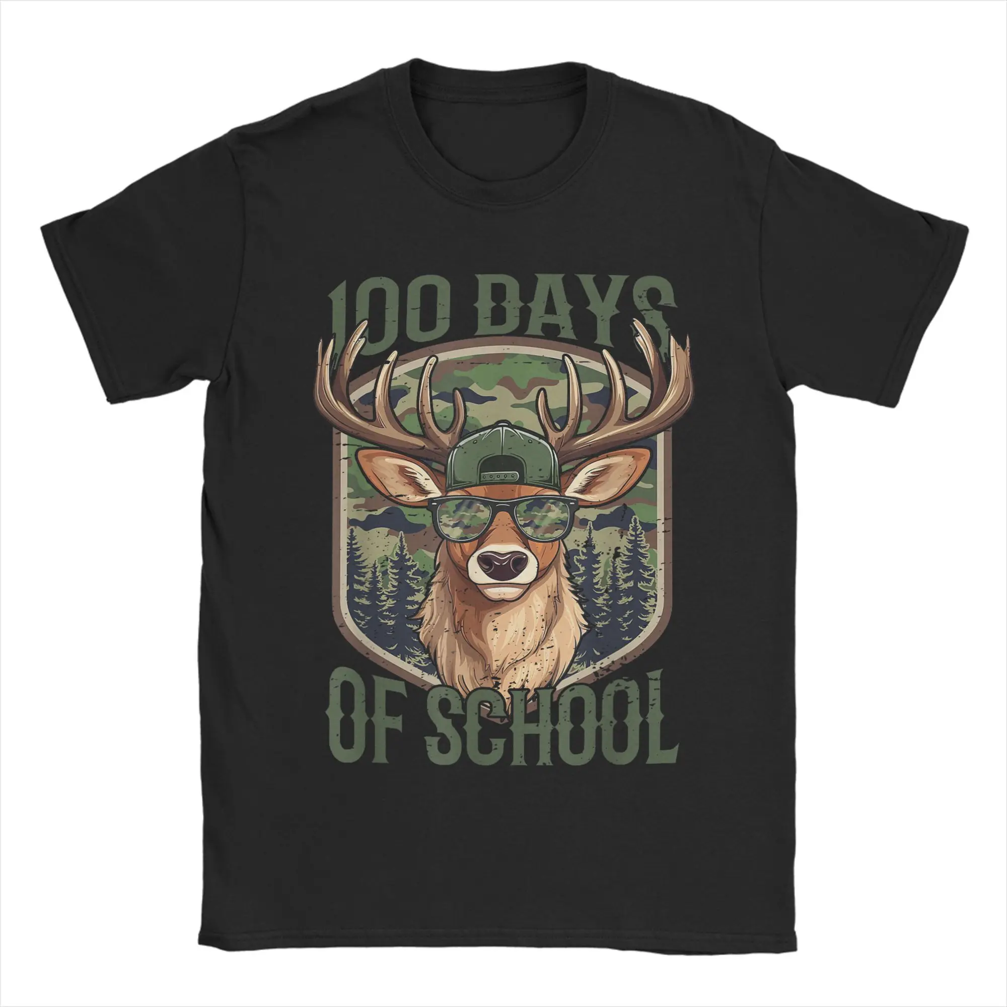 

Men's Deer 100 Days of School 100th Day T Shirt Cotton Clothes Funny Short Sleeve Crewneck Tee Shirt Gift Idea T-Shirt