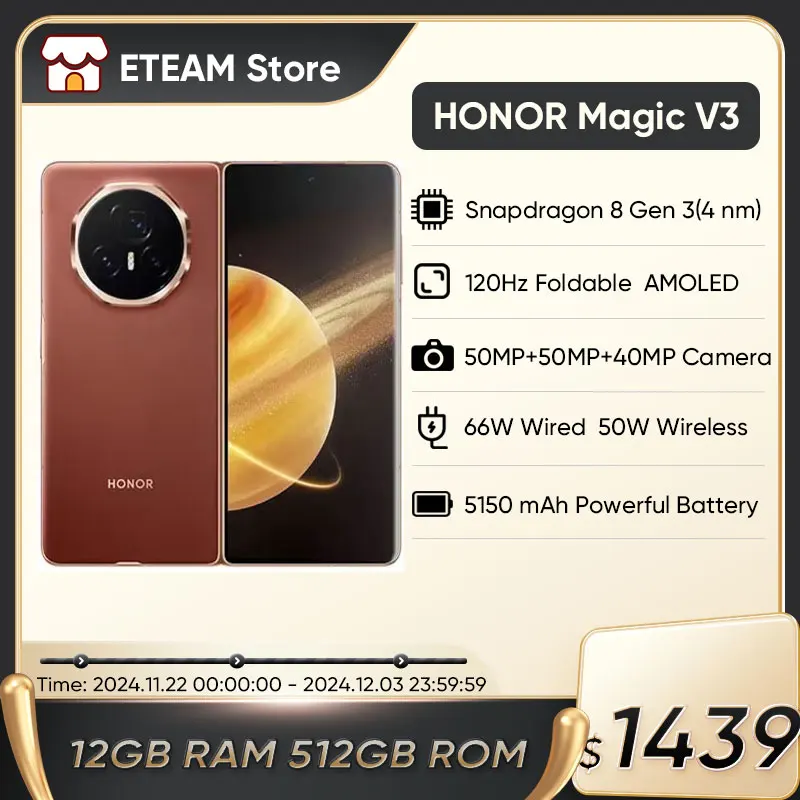 Honor Magic V3 5G Foldable phone LTPO AMOLED 120Hz Display 7.92