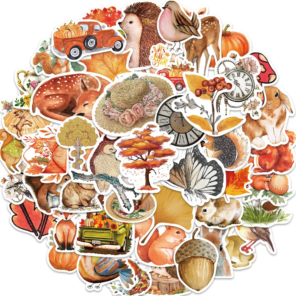 50PCS Cartoon Autumn Forest Personality Creative Sticker Desk Refrigerator Computer Skateboard WaterproofSticker