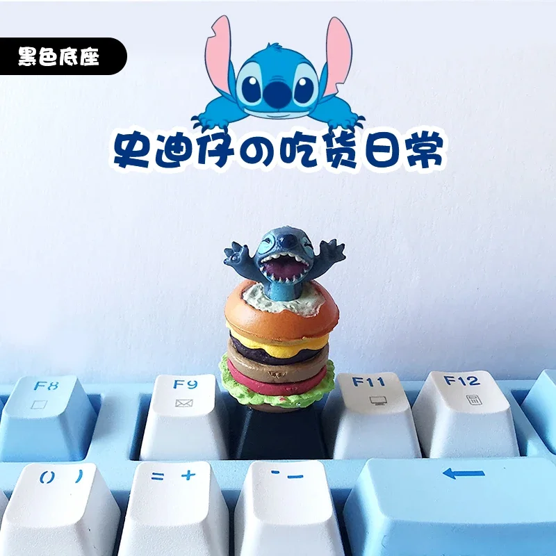 Lilo และ Stitch การ์ตูนดิสนีย์อะนิเมะอุปกรณ์ต่อพ่วง Stitch บุคลิกภาพฐานสีดํา Keycaps เหมาะสําหรับการตกแต่งคีย์บอร์ดแบบกลไก