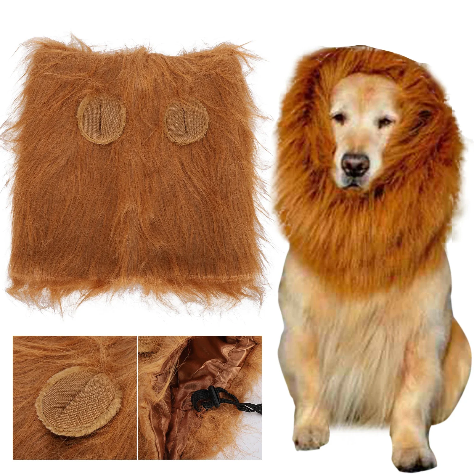 Dog Lion Mane Light Brown Pet Headgear Costume Wig Decoration Tool For Dog Performing Cosplay