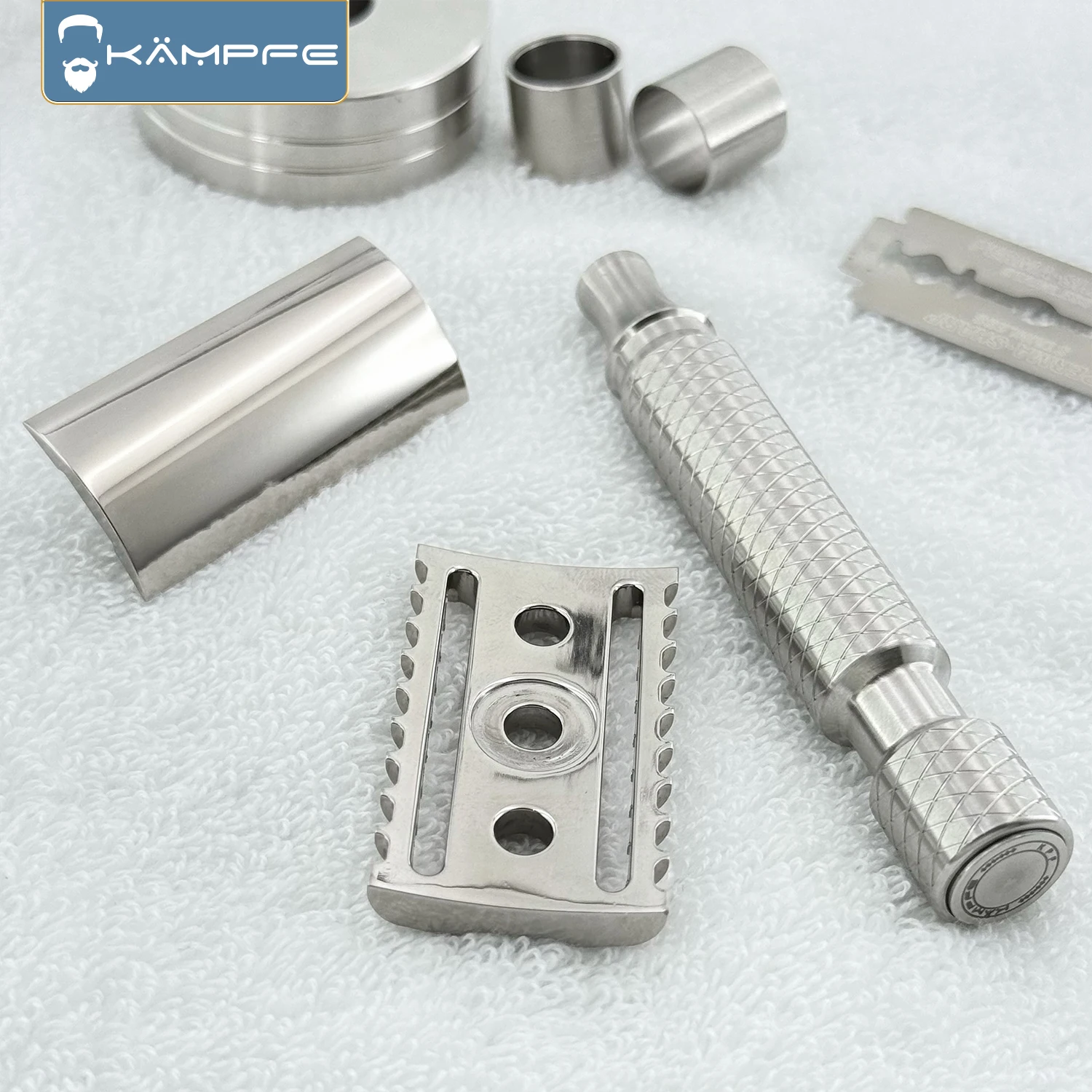 Afeitadora de seguridad de aleación de acero inoxidable/titanio con mecanizado CNC, afeitadora de dientes abiertos de 5 palas, como regalo para hombres, mango de afeitado