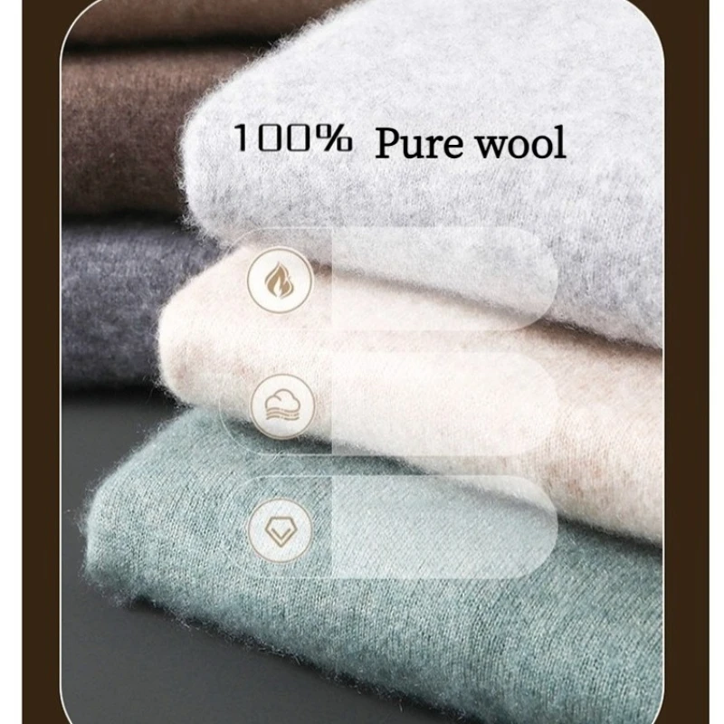 سترة رجالية جديدة من الصوف الأسترالي 100% برقبة على شكل حرف V، بلوفر كاجوال للأعمال سميك مكون من 12 مقياسًا #4