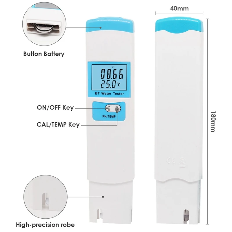 Water Quality Analyzer, PH Meter Digital 2In1 PH/Temp Meter PH Tester High Accuracy Water Quality Tester