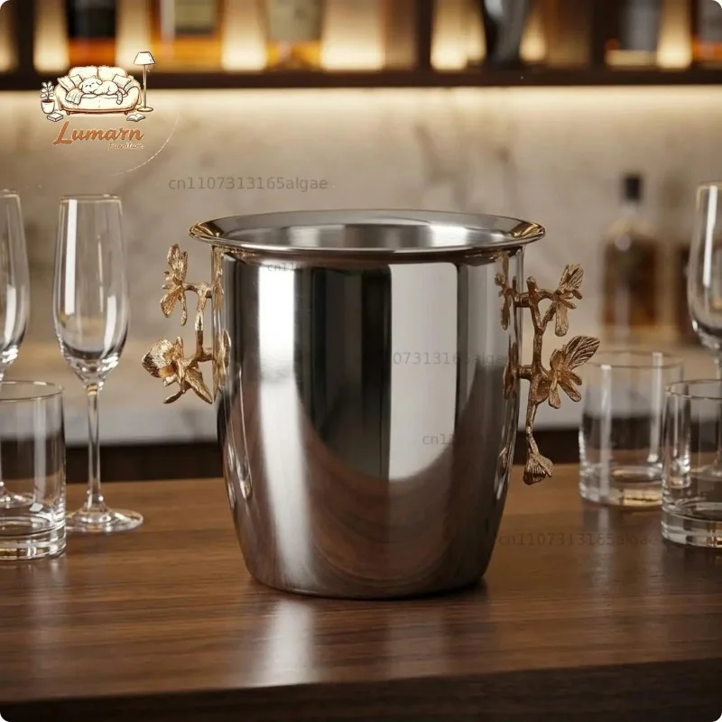 Ice Bucket Reflective Metal Finish Ice Bucket Tapered Body Party Tableware for Serving, Display