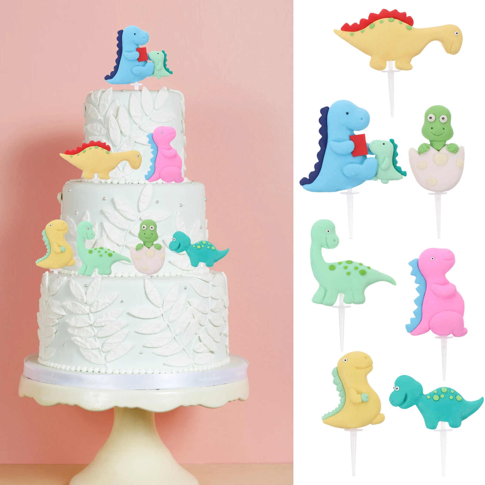 

7 Pcs Cake Decorating Add- Dinosaur Decorations Picks Food Supplies Party Toppers Hat