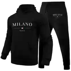 Felpa sportiva da uomo Set Felpa con stampa Milano di lusso Pantaloni sportivi Top con cappuccio Pantaloni da jogging Casual Streetwear Abbigliamento sportivo