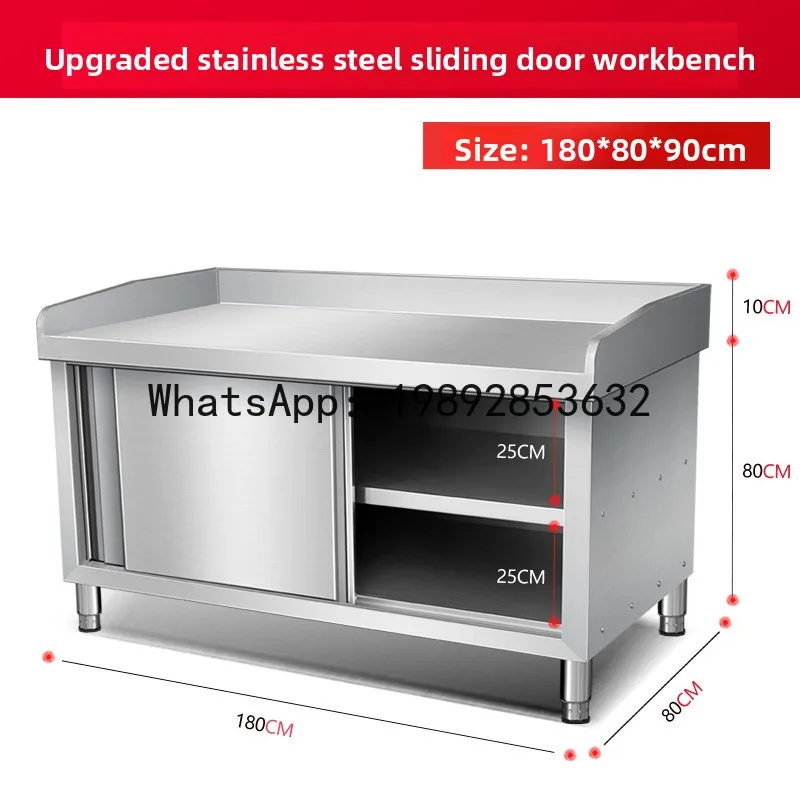 YFY Stainless Steel Workbench Kitchen Hotel Sliding Door Operation Table Preparation Table Storage Cabinet Sliding Door