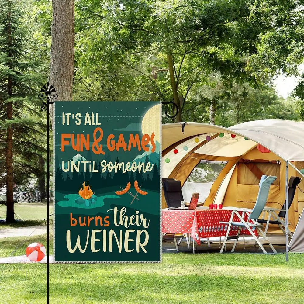 Hafhue It's All Fun Games Until Someone Burns Their Weiner Garden Flag, 12 x 18 In Double Sided Holiday Yard Outdoor Far KKW