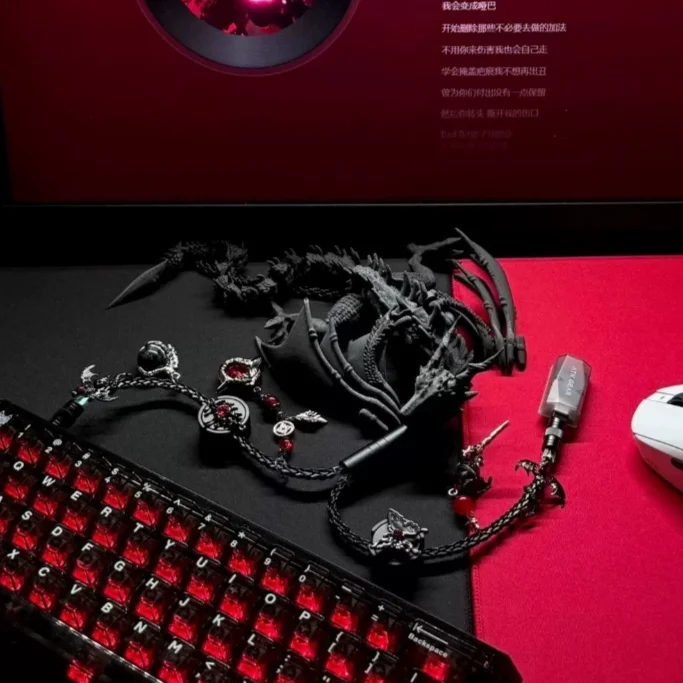 Red Dragon Theme 8K Aviation Plug Cable Handmade Dual Type C 8 Strand Single Crystal Copper Luminous 1.3m Keyboard Accessories