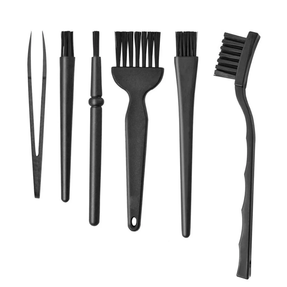 6 in 1 Black Plastic Anti-static Brush Computer Main Board Keyboard Dust Dirt Removing Tools Cleaning Brushes 100set/lot