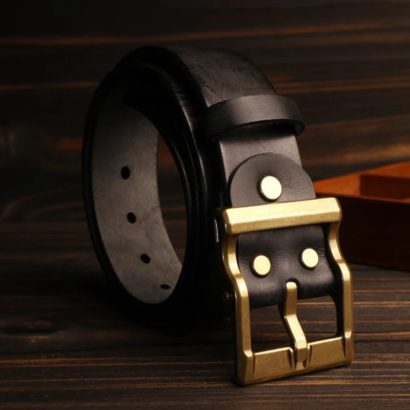 3.8CM Pure Cowhide High Quality Designer Genuine Leather Belts For Men Strap Male Solid Copper Buckle Jeans Cowboy Belts Cintos